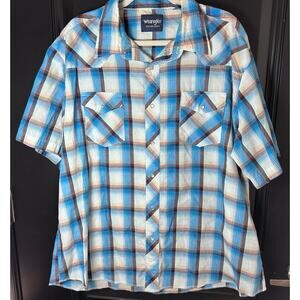 Wrangler Men's Western Fashion Snap Shirt XXL Pearl Snap Blue White Plaid
